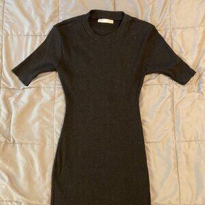 Pull & Bear Black Ribbed Mini Dress with Cut Out Back